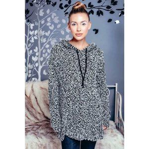 NET 153 / Black & White Ribbed Popcorn Knit Drawstring Hoodie / NWT / M/L